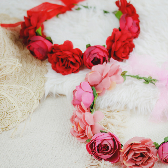 WIANEK na głowę KWIATY piwonie RÓŻOWY ślubny