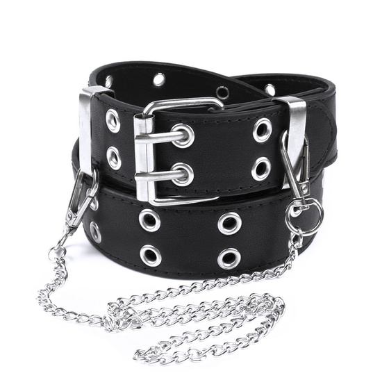 PASEK DAMSKI do spodni CZARNY klamra ŁAŃCUCH kółka