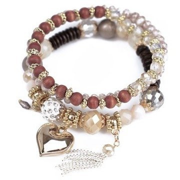 ZESTAW BRANSOLETEK koraliki chwost SERCE beżowa