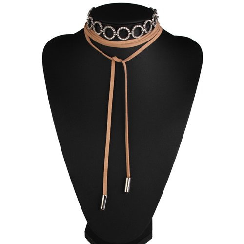 CHOKER naszyjnik PODWÓJNY wiązany CYRKONIE beżowy