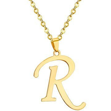 NASZYJNIK litera R STAL SZLACHETNA POZŁACANA