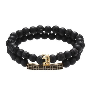 BRANSOLETKI MĘSKIE czarne koraliki BLASZKA złota