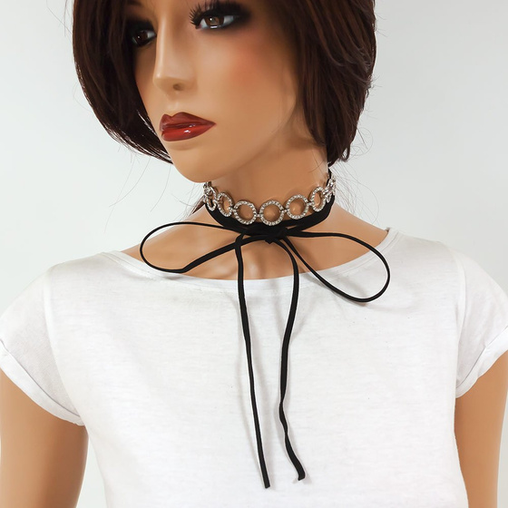 CHOKER naszyjnik PODWÓJNY wiązany CYRKONIE czarny