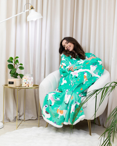 KOCOBLUZA KOC BLUZA CIEPŁA 2w1 GRUBA XXL FUTRZAK POLAR z kapturem OVERSIZE