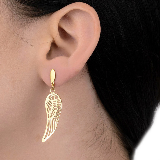 Kolczyki SKRZYDŁA długie STAL SZLACHETNA POZŁACANA