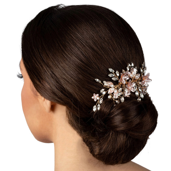 Ozdoba ślubna do włosów GRZEBYK ŚLUB KRYSZTAŁKI KWIATY