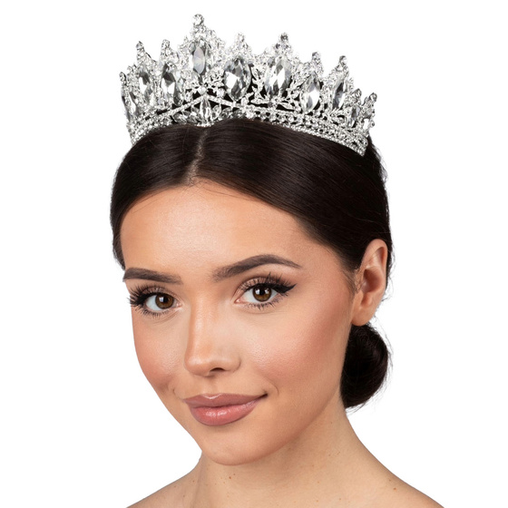 DIADEM Korona Tiara MISS GLOW ŚLUBNY srebrny cyrkonie KRYSZTAŁY