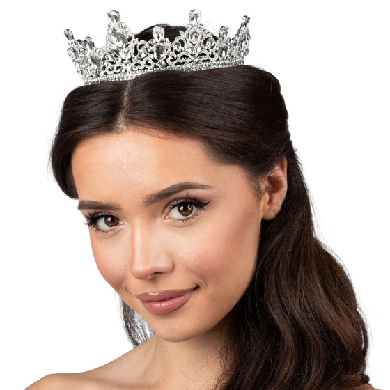 KORONA Diadem Tiara MISS GLOW ŚLUBNA SREBRNA cyrkonie KRYSZTAŁY