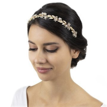 OZDOBA ŚLUBNA DO WŁOSÓW opaska listki CYRKONIE złota ŚLUB