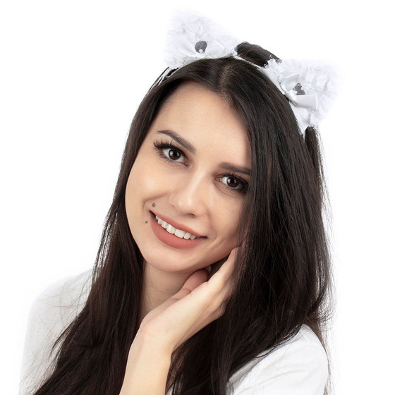 OPASKA DO WŁOSÓW koronka biała PANIEŃSKI kokardki KOCIE uszy