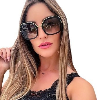 OKULARY przeciwsłoneczne DAMSKIE czarne ZŁOTE duże