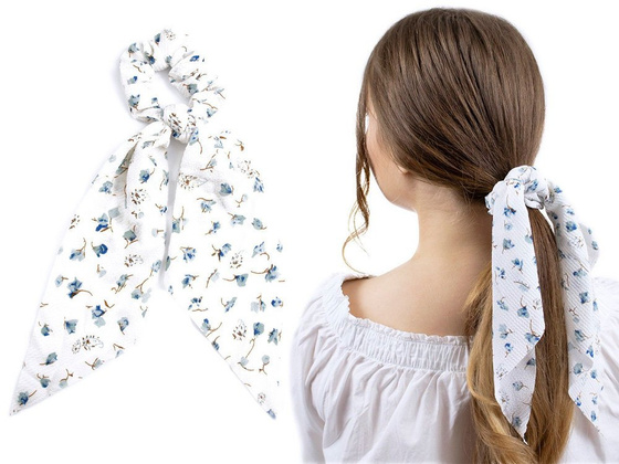 GUMKA do włosów APASZKA scrunchies BIAŁA kwiaty