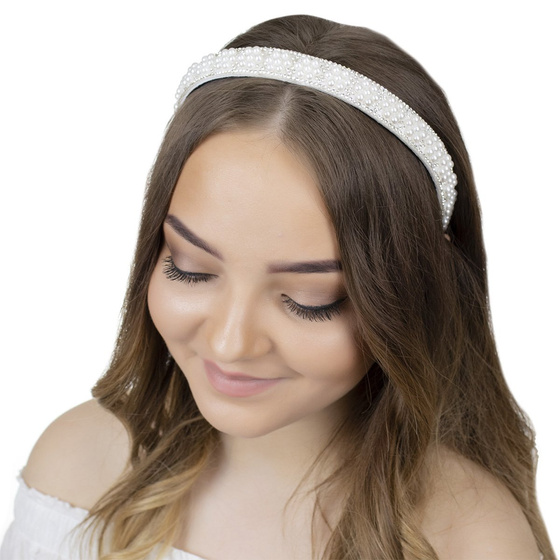OZDOBA DO WŁOSÓW ślubna OPASKA biała szeroka PERŁY