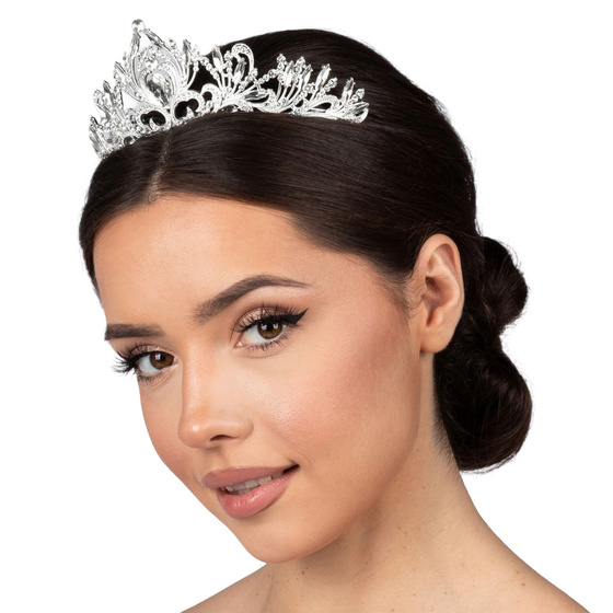 DIADEM Korona Tiara MISS GLOW ŚLUBNY srebrny cyrkonie KRYSZTAŁY