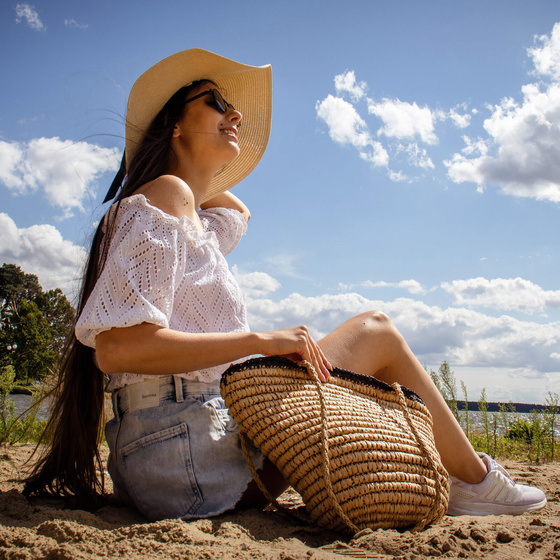 TOREBKA damska DUŻA SŁOMKOWA pleciona na ramię TORBA PLAŻOWA koszyk
