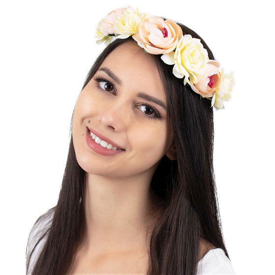 WIANEK na głowę KWIATY brzoskwiniowy ŚLUBNY