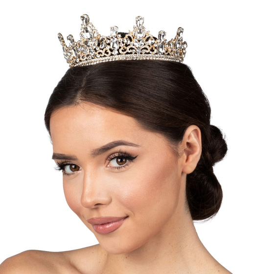 KORONA Diadem Tiara MISS GLOW ŚLUBNA ZŁOTA cyrkonie KRYSZTAŁY