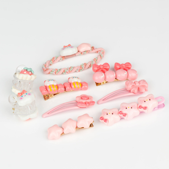 SPINKI DO WŁOSÓW ZESTAW spinek dla dziewczynki PYKI + gumeczka 9 SZTUK