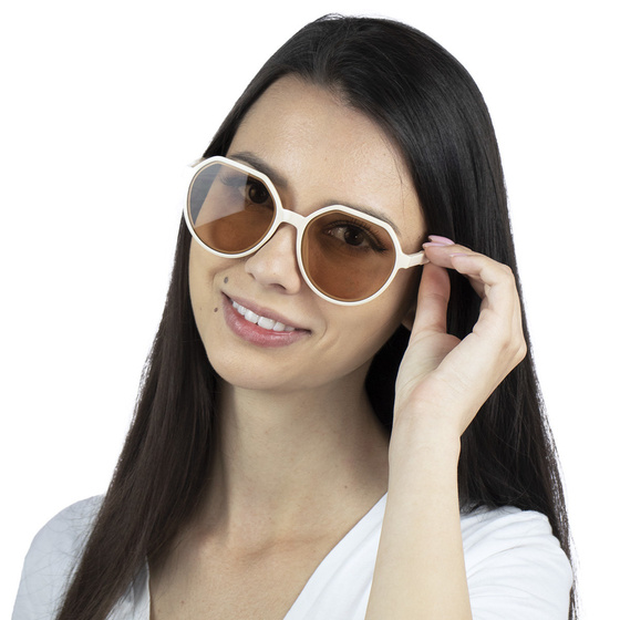 OKULARY PRZECIWSŁONECZNE beżowe OKRĄGŁE retro