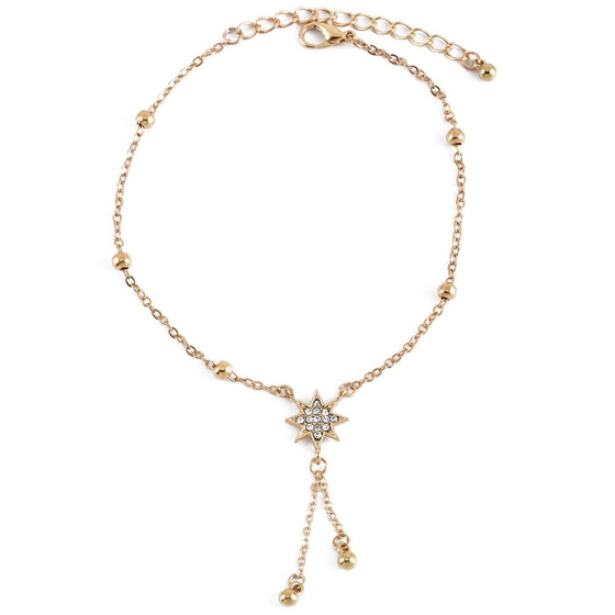 BRANSOLETKA na nogę GWIAZDA złota CYRKONIE