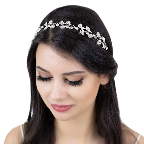 OPASKA DO WŁOSÓW damska ślubna LISTKI srebrna CYRKONIE ślub