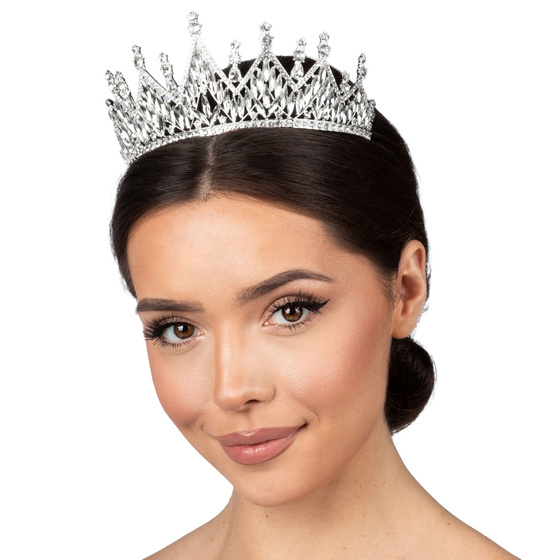 DIADEM Korona Tiara MISS GLOW ŚLUBNY srebrny cyrkonie KRYSZTAŁY
