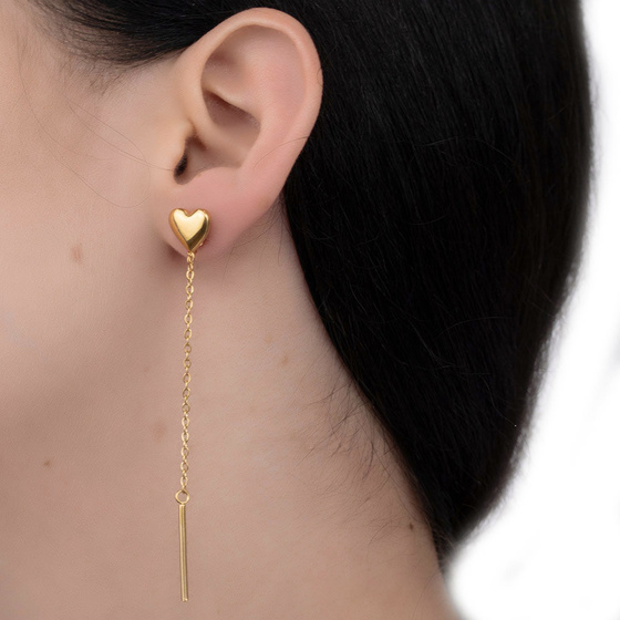 Kolczyki SERCA wiszące STAL SZLACHETNA POZŁACANA