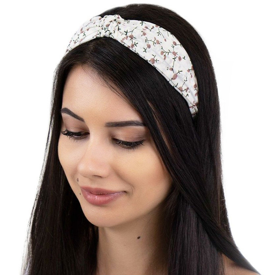 OPASKA DO WŁOSÓW szeroka WĘZEŁ turban BIAŁA kwiaty