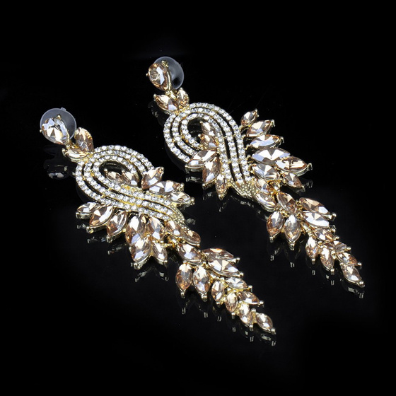 KOLCZYKI złote WISZĄCE kryształki ŚLUBNE długie