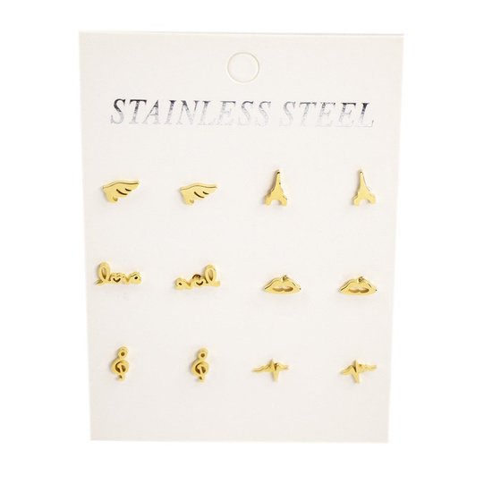 KOLCZYKI zestaw love STAL SZLACHETNA POZŁACANA