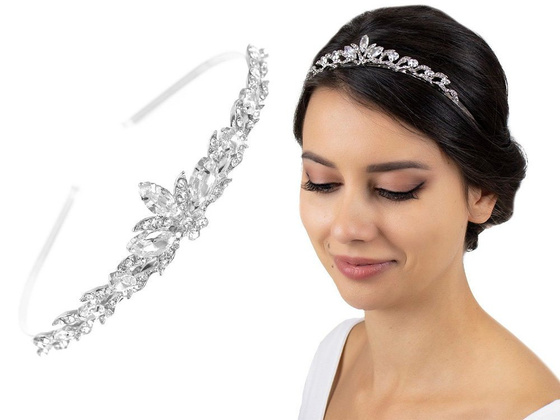 OPASKA DO WŁOSÓW tiara CYRKONIE damska ślub SREBRNA ślubna