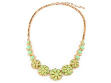 NASZYJNIK na łańcuszku ZIELONY kwiaty ZŁOTY
