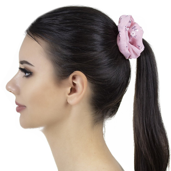 GUMKA DO WŁOSÓW frotka SCRUNCHIES różowa kwiaty