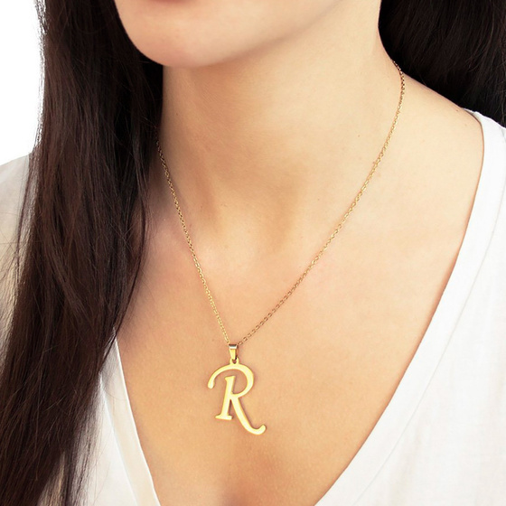 NASZYJNIK litera R STAL SZLACHETNA POZŁACANA