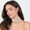 Naszyjnik CHOKER ozdobny KWIAT na szyję róża na rzemyku elegancki ECRU