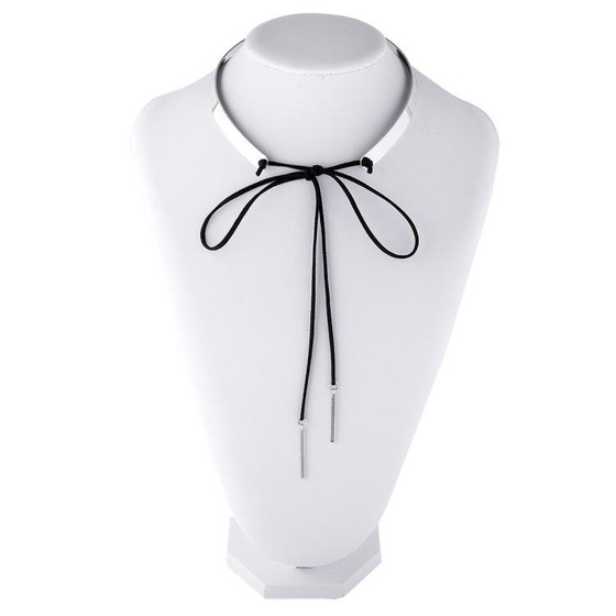 CHOKER czarny SREBRNY sztywny