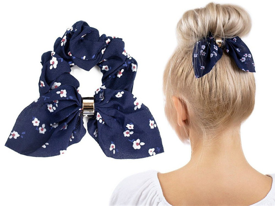 GUMKA do włosów FROTKA kwiaty SCRUNCHIES granatowa