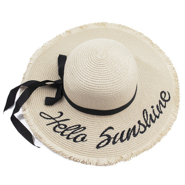 Kapelusz damski SŁOMKOWY DUŻY z napisem BEŻOWY