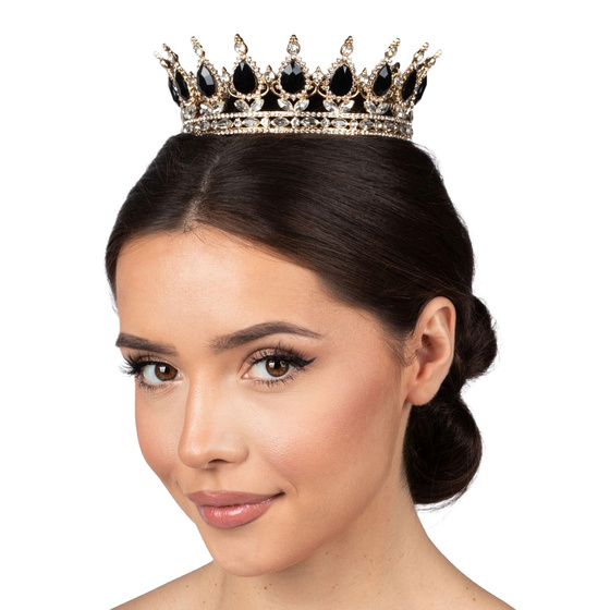 KORONA Diadem Tiara MISS GLOW Wieczorowa CZARNE cyrkonie KRYSZTAŁ