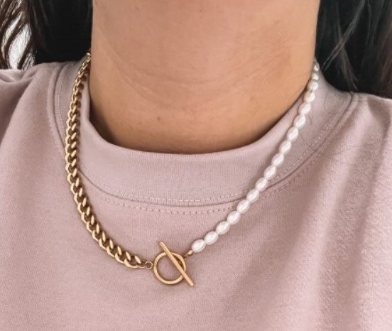 Naszyjnik gold STAL SZLACHETNA POZŁACANA perły