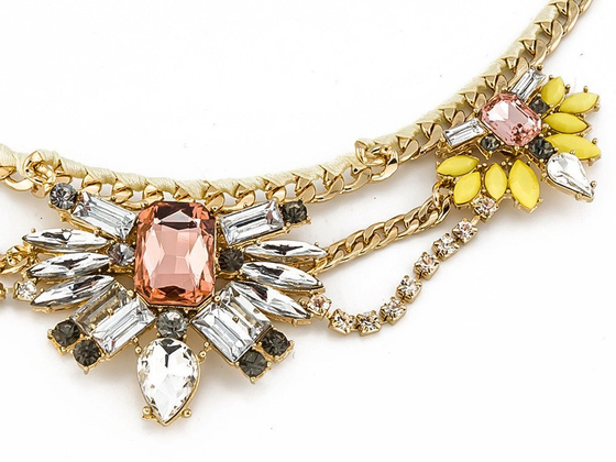 NASZYJNIK złoto żółty RÓŻOWE KRYSZTAŁY kolia