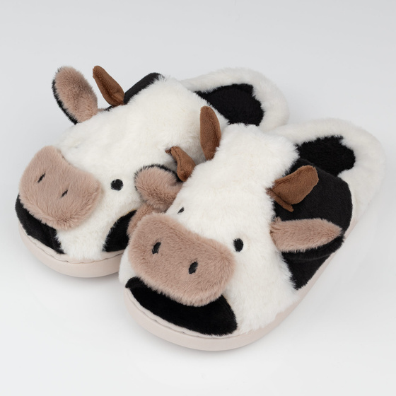 KAPCIE damskie Ciepłe PLUSZOWE CIAPY OCIEPLANE KROWA KRÓWKA r. 35-36