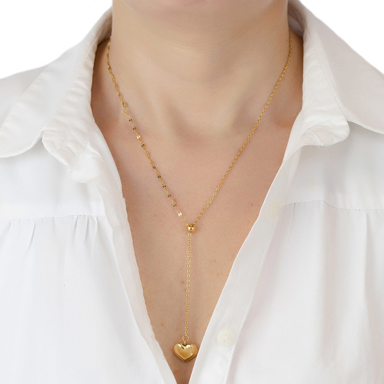 Naszyjnik SERCE długi STAL SZLACHETNA POZŁACANA