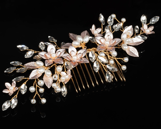 Ozdoba ślubna do włosów GRZEBYK ŚLUB KRYSZTAŁKI KWIATY