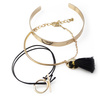 BRANSOLETKA zestaw CHWOST kółko ZŁOTA czarna