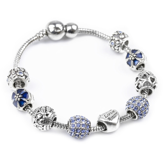 Bransoletka damska SREBRNA modułowa blue CHARMS