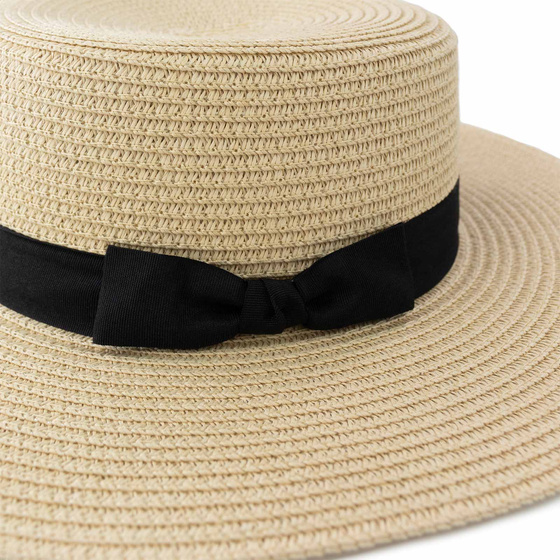 KAPELUSZ pleciony KANOTIER (boater) damski SŁOMKOWY małe rondo LATO KOKARDA