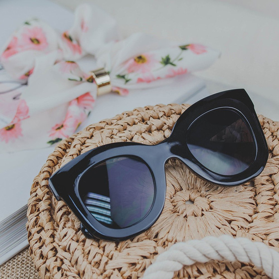 OKULARY damskie KOCIE OKO przeciwsłoneczne CZARNE