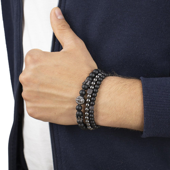 BRANSOLETKI MĘSKIE koraliki CZARNE lew zestaw