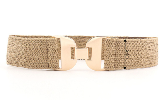 PASEK PLECIONY damski Alessio słomiany BEŻOWY ELASTYCZNY LATO rozmiar M/L